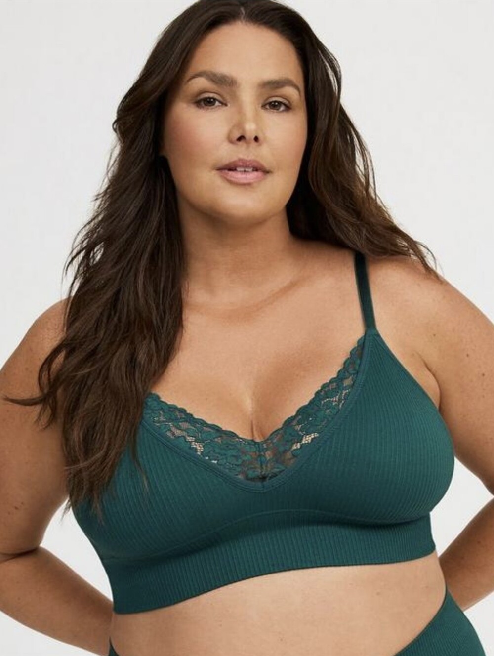torrid 2 Forest Green Ribbed Lace-Trim Bralette
